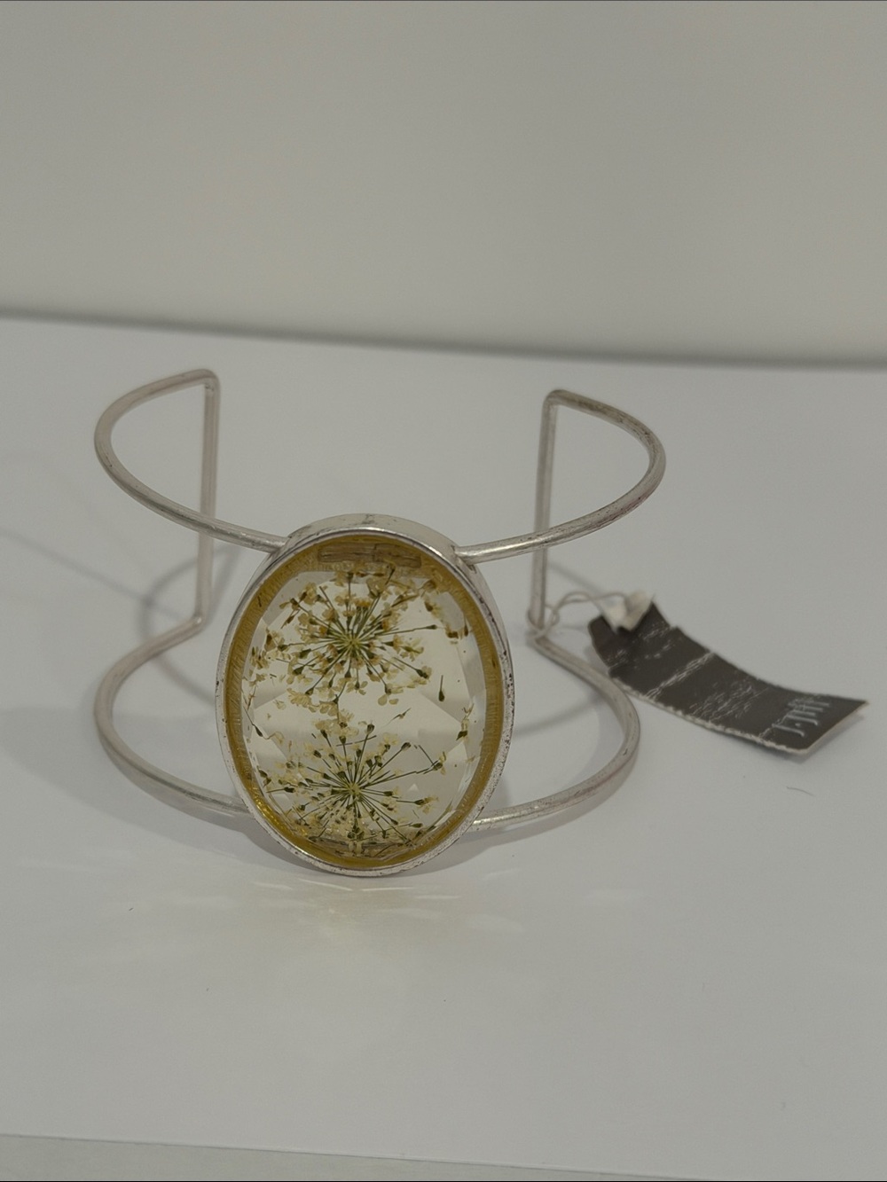 J. Jill NWT Pressed Botanical Dandelion Resin Silver Tone Wire Cuff Bracelet